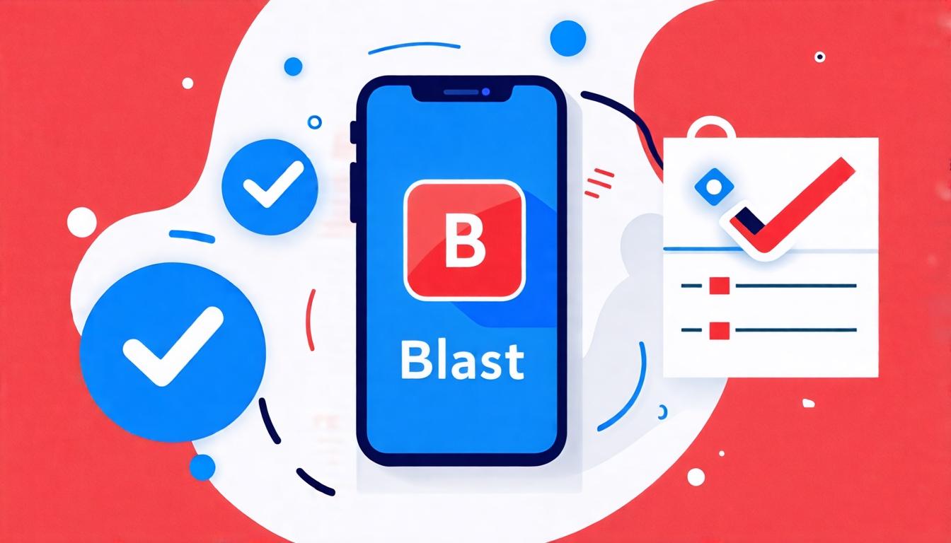 "Illustration of a smartphone with the Blast app icon, surrounded by a checklist and a refresh symbol, symbolizing the process of regaining access."