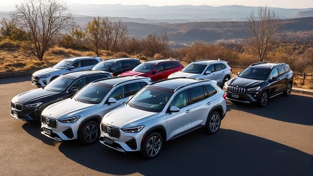 A sleek lineup of the latest SUV models parked in a scenic outdoor setting, showcasing their modern designs and versatility.