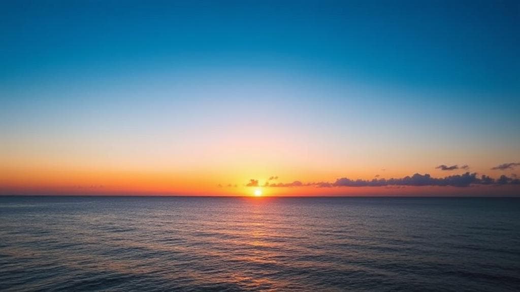 A serene sunrise over a calm ocean, symbolizing new beginnings and the perfect moment to take action.