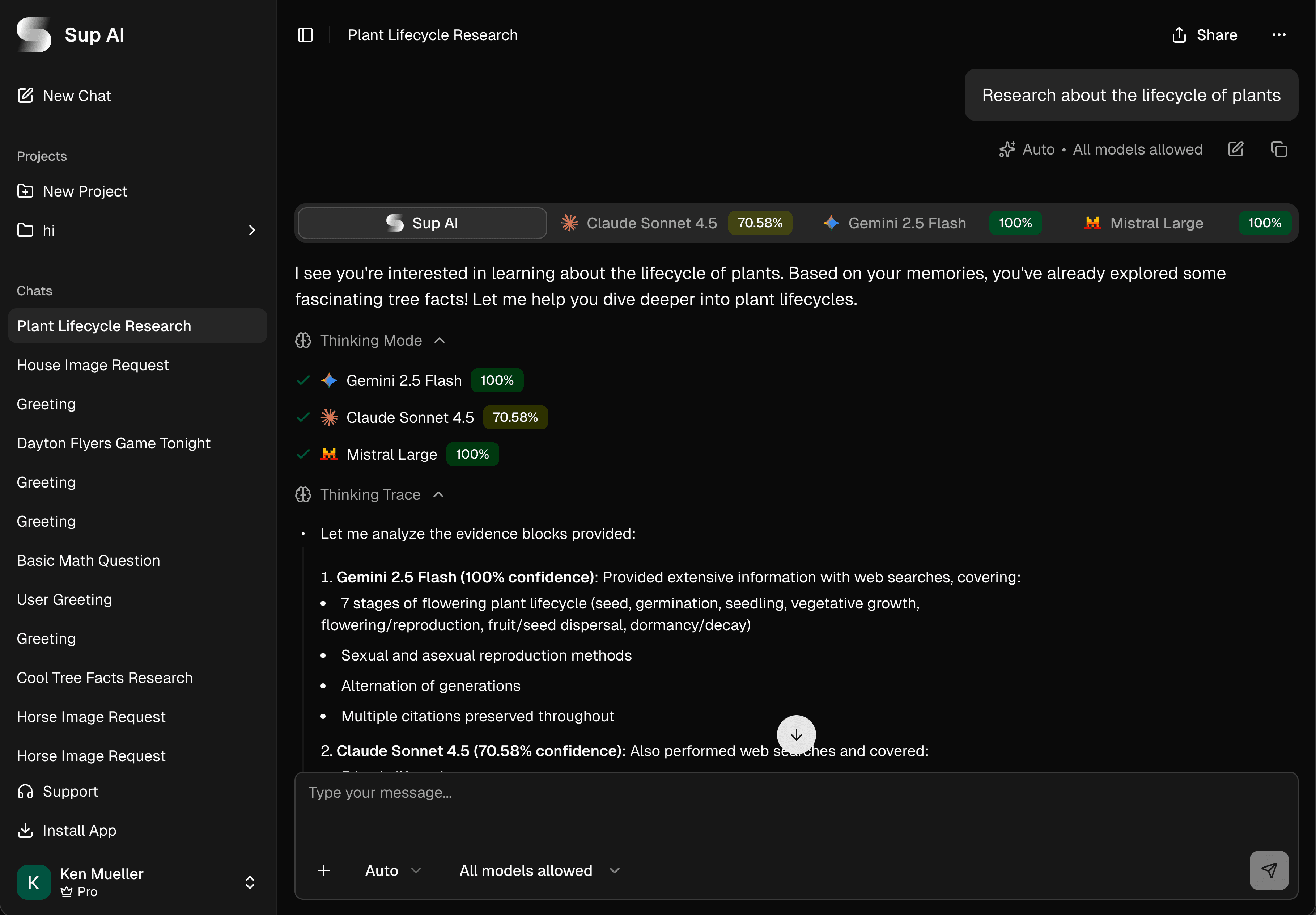 Sup AI chat interface showing multi-model orchestration