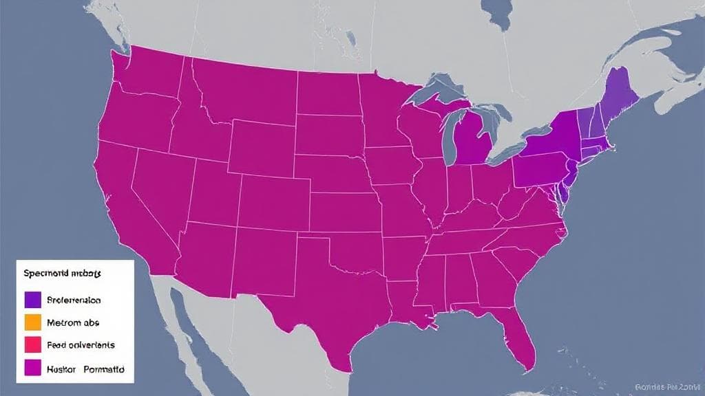 A map with highlighted regions indicating Spectrum service availability zones.
