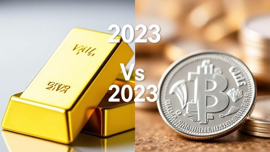 A dynamic split image contrasting a gleaming gold bar and a shimmering silver coin, symbolizing the investment debate for 2023.