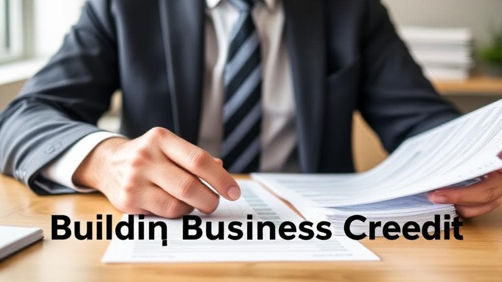 A professional image of a businessperson reviewing financial documents and credit reports at a desk, symbolizing the process of building business credit.