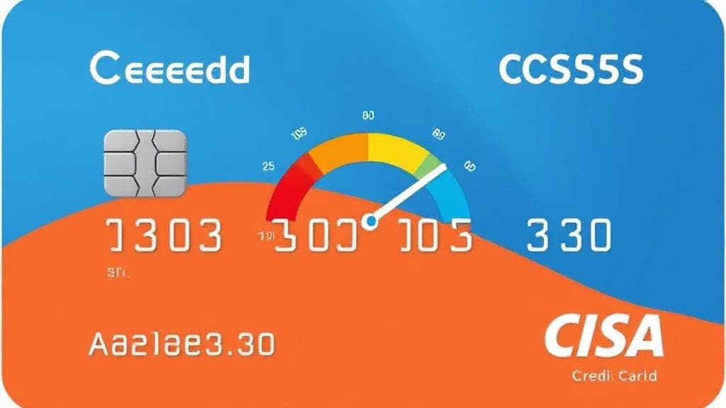 A visual representation of a credit card with a gauge illustrating credit usage and available credit.
