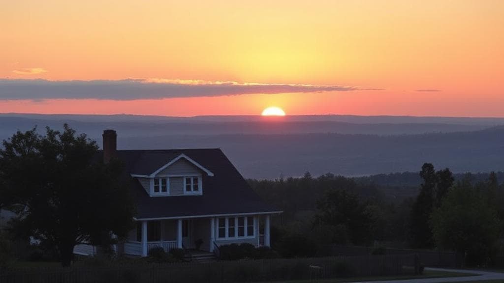A serene sunset over a family home, symbolizing the transition and considerations involved in selling inherited property.