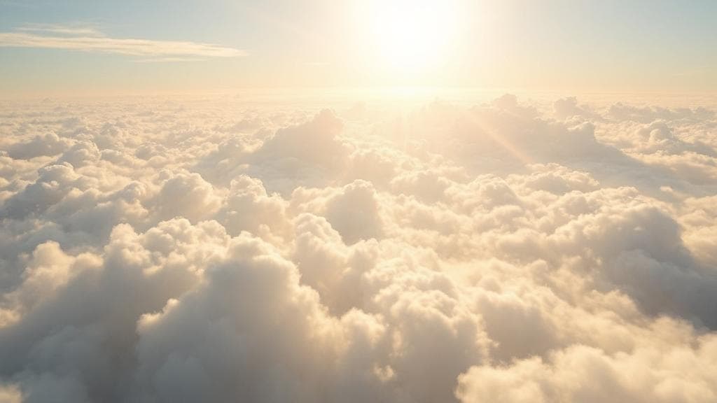 A serene, ethereal landscape with soft clouds and radiant light, symbolizing heavenly beauty and spiritual transcendence.