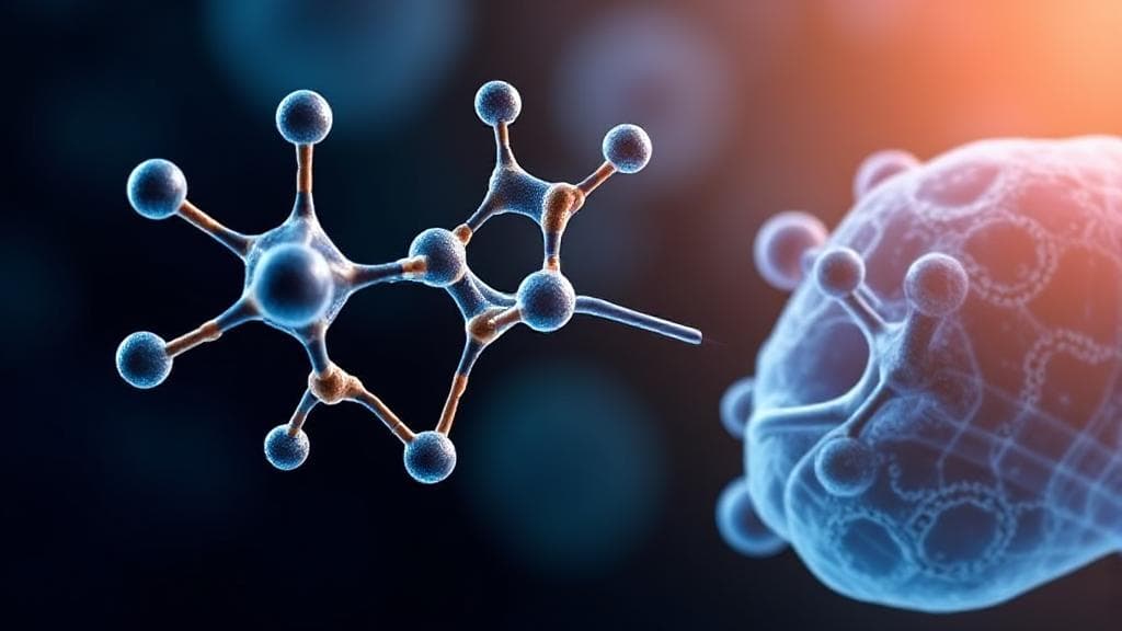 A detailed illustration of semaglutide's molecular structure interacting with a cellular receptor, symbolizing its mechanism of action.