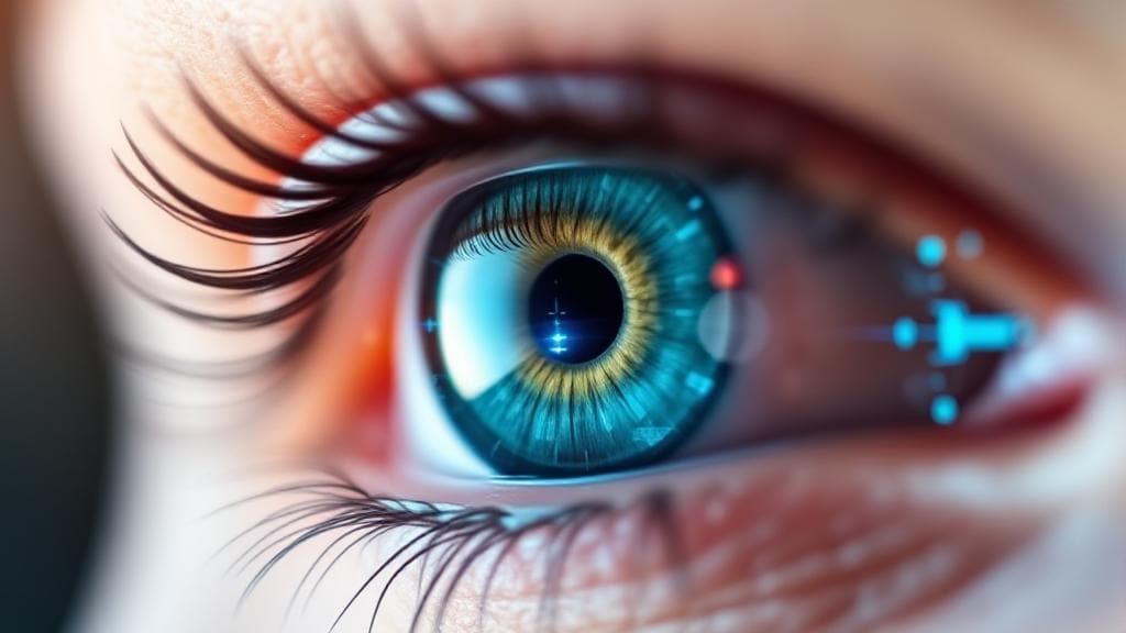 A close-up image of an eye with a futuristic digital overlay, symbolizing the precision and long-term impact of LASIK eye surgery.