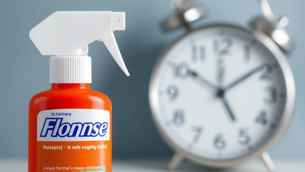 "An image of a nasal spray bottle with a clock in the background, symbolizing the safe usage duration of Flonase."