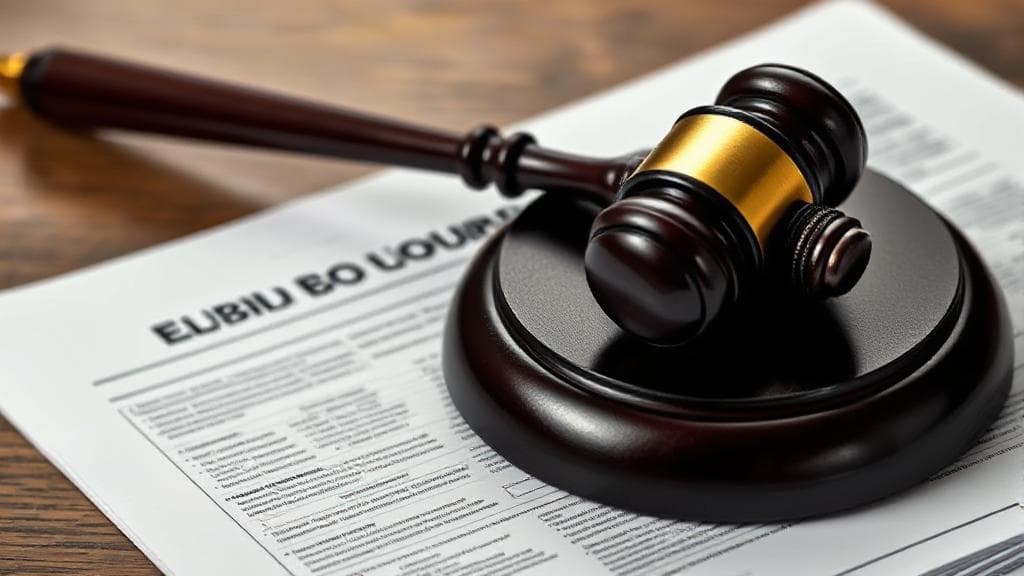 A somber image of a gavel resting on a stack of financial documents, symbolizing the legal and financial challenges leading to bankruptcy.