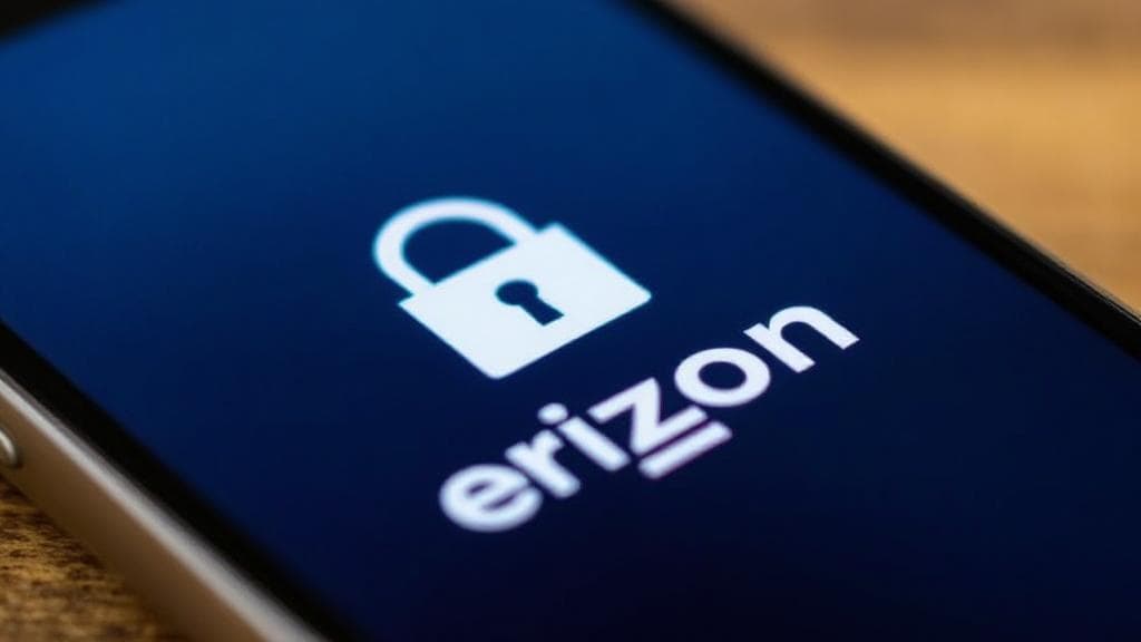 A close-up image of a Verizon smartphone displaying a lock icon on the screen, symbolizing the concept of phone unlocking.