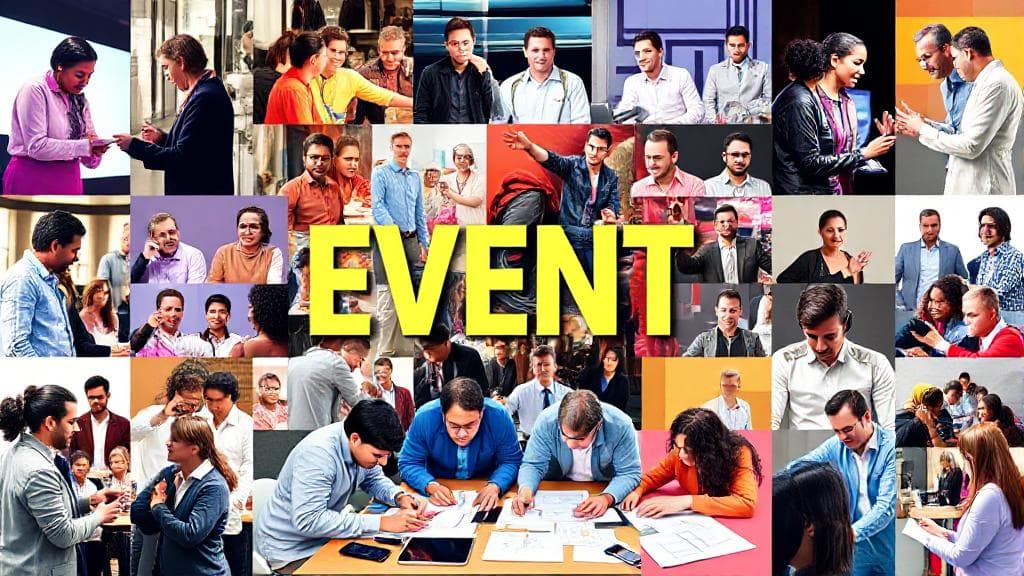 A vibrant collage of diverse people collaborating and planning, symbolizing the teamwork and coordination behind successful event organization.