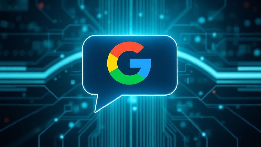 A sleek, futuristic design featuring a digital conversation interface with Google's logo, symbolizing the advanced capabilities of Bard, Google's AI chatbot.