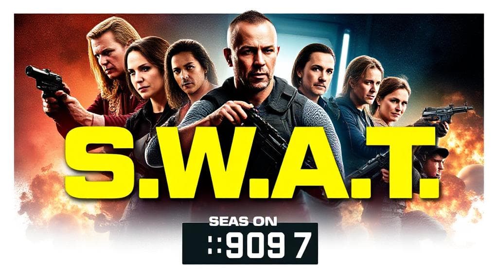 A dynamic collage featuring the S.W.A.T. team in action, with a bold "Season 7" overlay and a countdown clock hinting at the upcoming release.