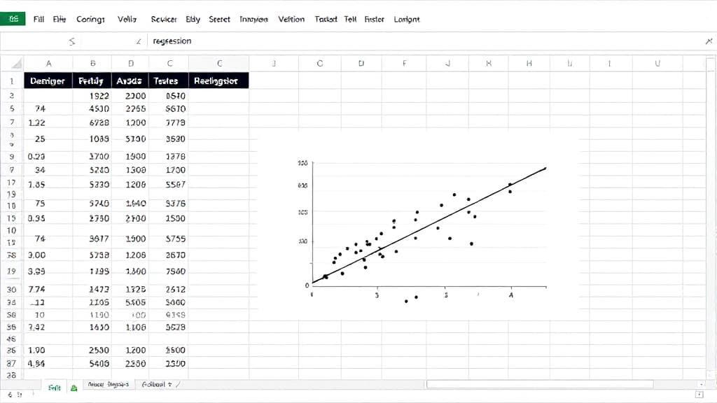 A screenshot of an Excel spreadsheet displaying a scatter plot with a trendline, illustrating regression analysis.