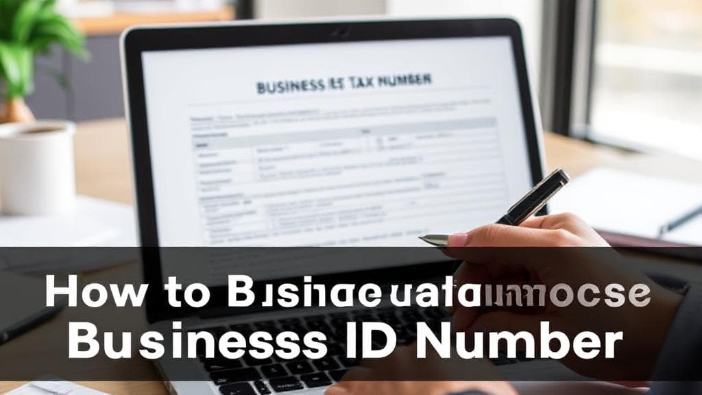 A professional workspace with a laptop displaying tax forms and a pen poised for signing, symbolizing the process of obtaining a business tax ID number.