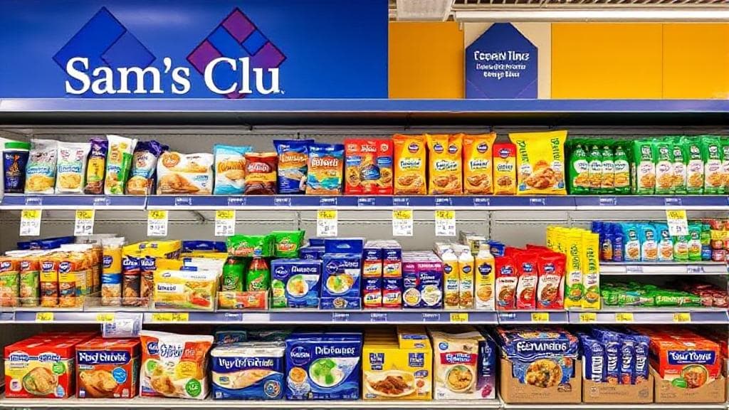 A diverse array of grocery items and household essentials available at Sam's Club, highlighting options purchasable with EBT.