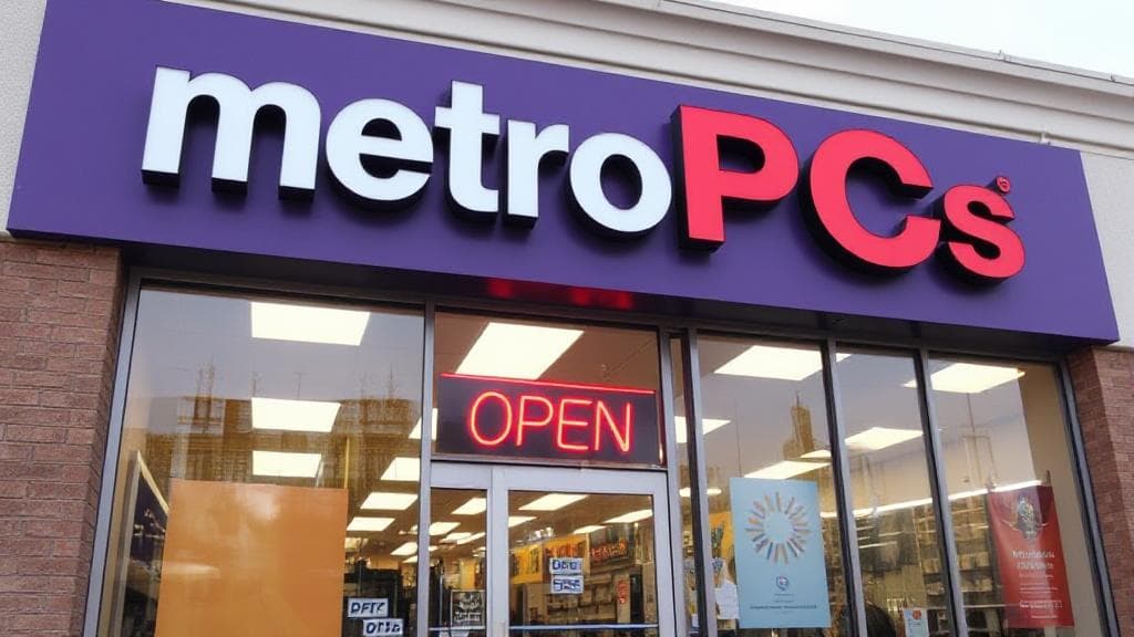 A vibrant MetroPCS storefront with a prominent "Open" sign, welcoming customers during business hours.