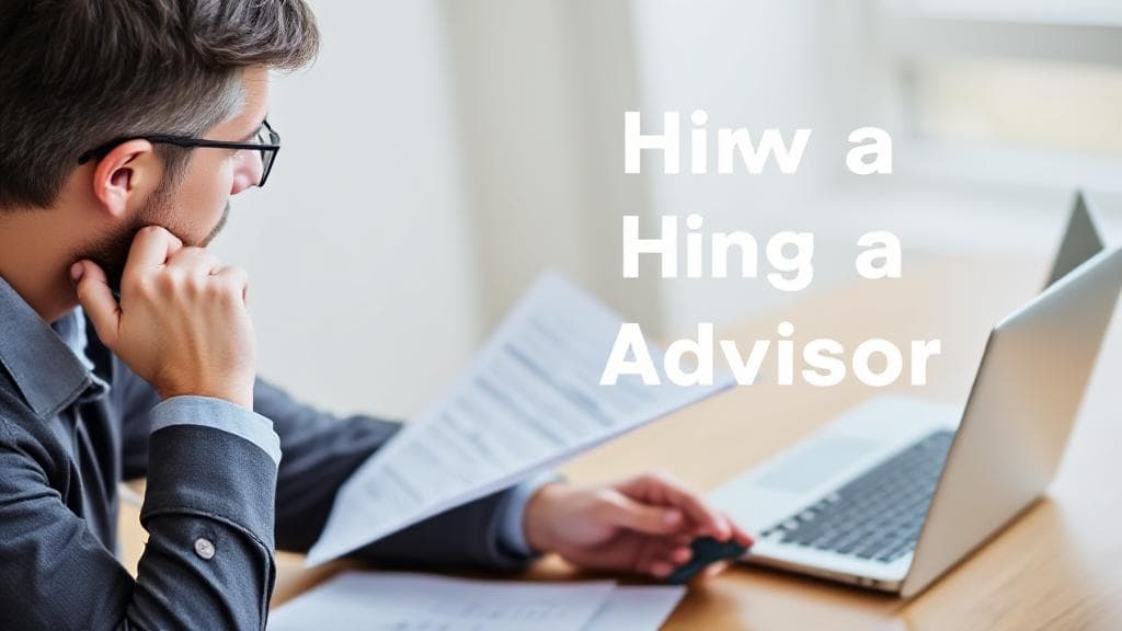 A thoughtful individual reviewing financial documents with a calculator and a laptop, symbolizing the decision-making process of hiring a financial advisor.
