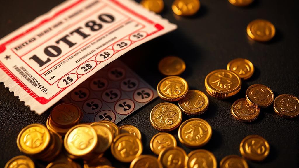 A vibrant image of a lottery ticket and scattered coins, symbolizing the allure and risk of gambling.