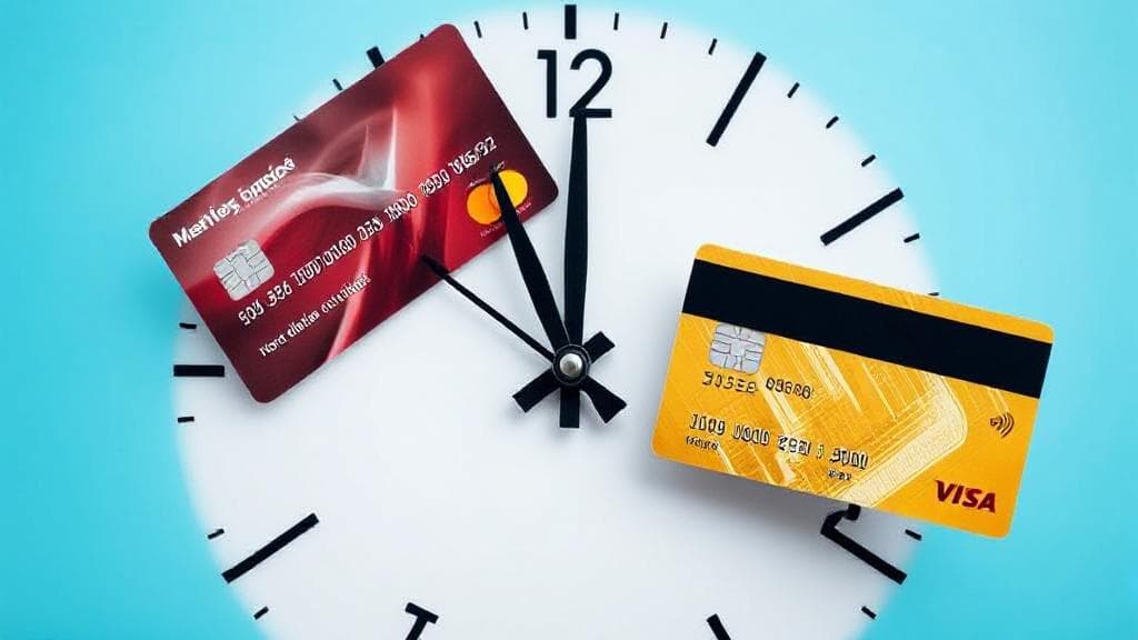 A clock face with credit cards as the hour and minute hands, symbolizing the timing of balance transfers.