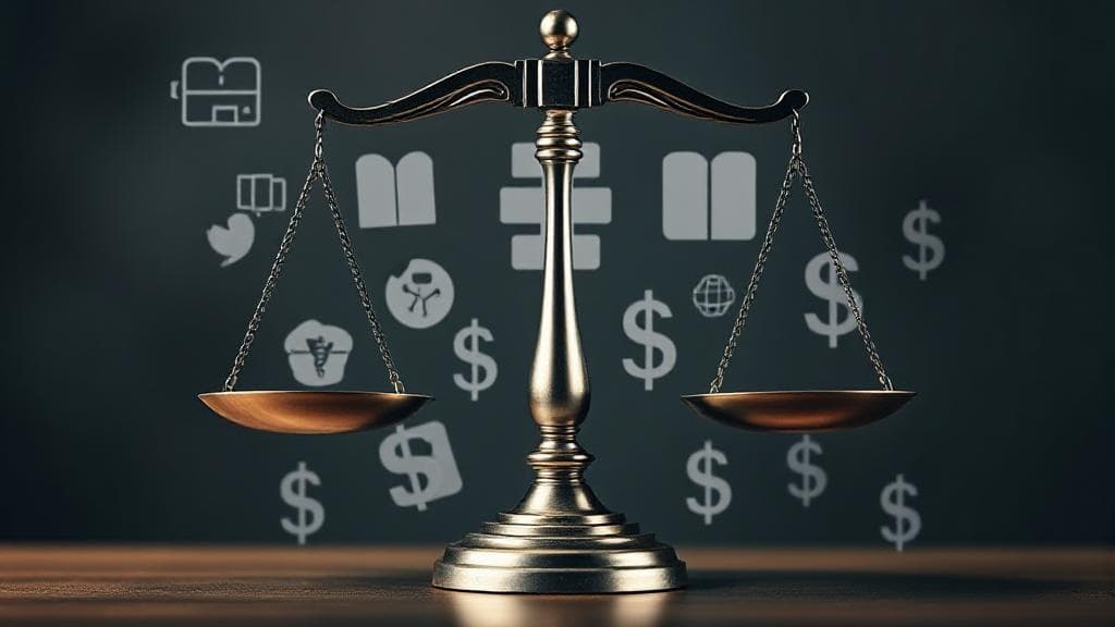A balanced scale symbolizing justice, overlaid with medical symbols and dollar signs, representing the intersection of Medicare and legal settlements.