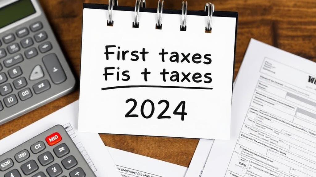 A calendar marked with the first day to file taxes in 2024, surrounded by tax forms and a calculator.