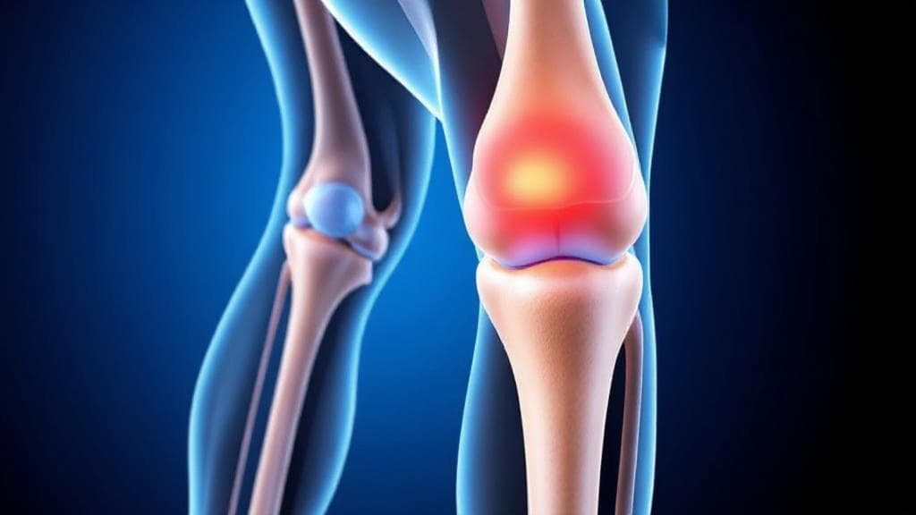A detailed anatomical illustration highlighting the location of the medial collateral ligament (MCL) on a human knee joint.