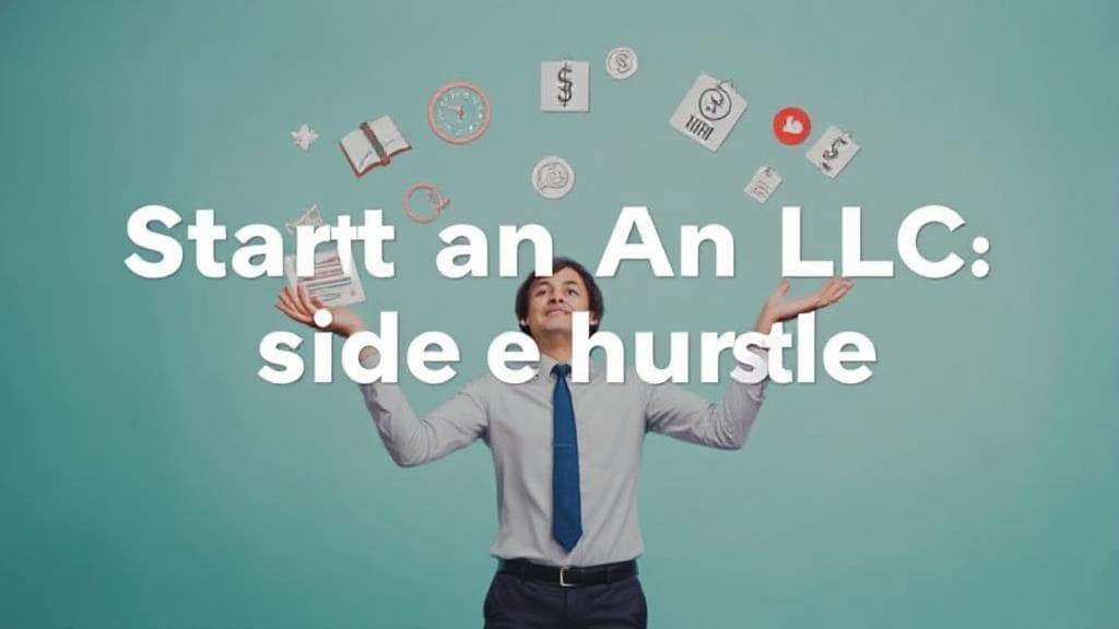 A dynamic image of a person juggling various business-related icons, symbolizing the balance and opportunities of starting an LLC for a side hustle.