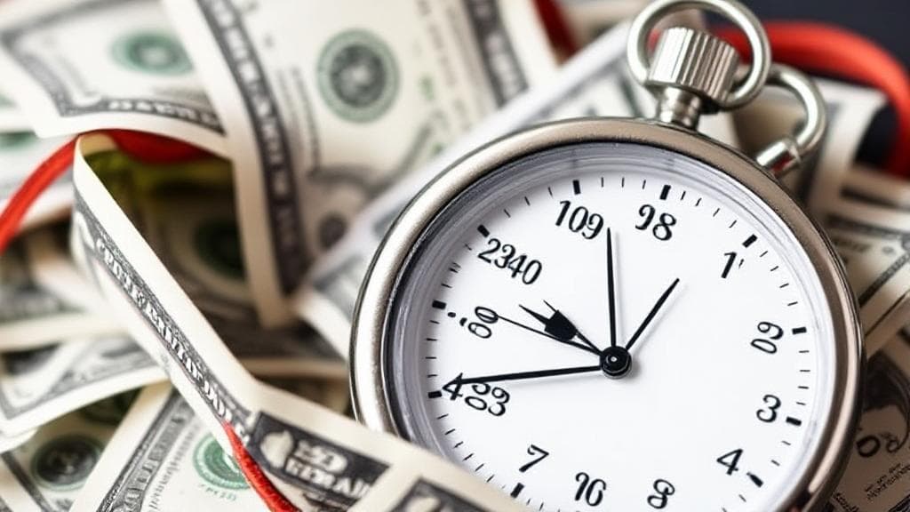 A dynamic image of a stopwatch intertwined with dollar bills, symbolizing the urgency and financial focus of securing a loan quickly.