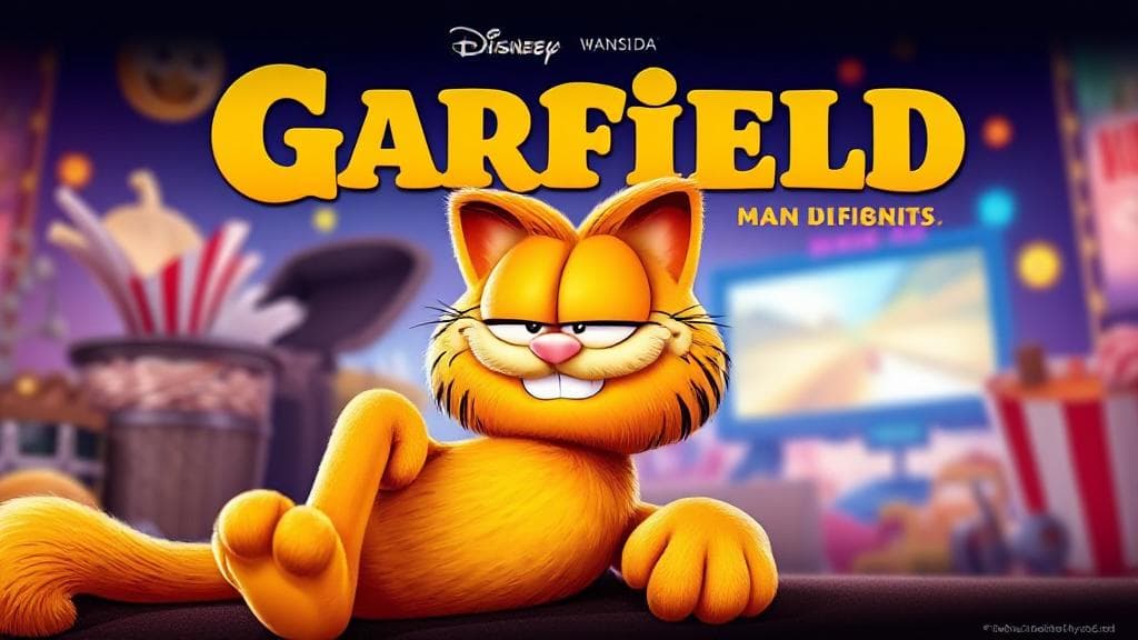 A vibrant header image featuring Garfield, the iconic orange tabby cat, lounging with a mischievous grin against a backdrop of movie-themed elements, hinting at the excitement of the upcoming film release.