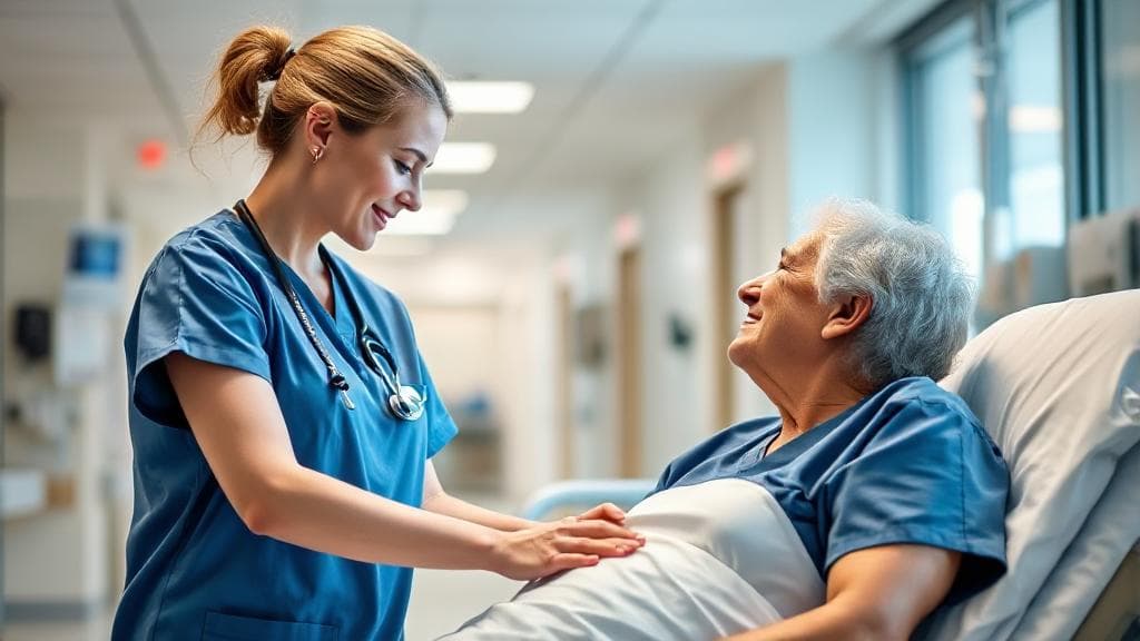 A compassionate registered nurse attentively cares for a patient in a modern hospital setting, symbolizing the diverse roles and responsibilities in healthcare.