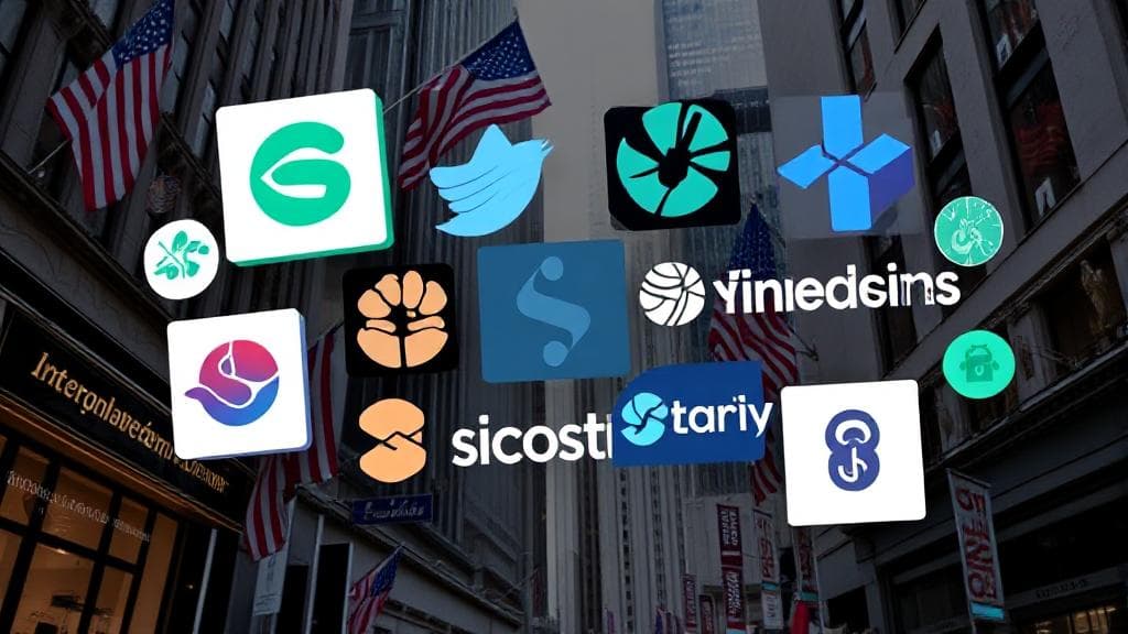 A dynamic collage of financial symbols and streaming platform logos set against a backdrop of Wall Street imagery.
