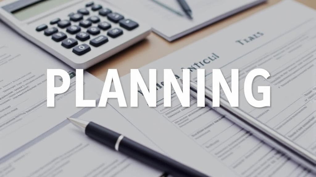 A header image featuring a calculator, tax forms, and a pen on a desk, symbolizing financial planning and tax preparation.