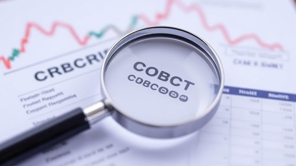 A magnifying glass hovering over a credit report with a fluctuating graph in the background, symbolizing the scrutiny and impact of checking your credit score.