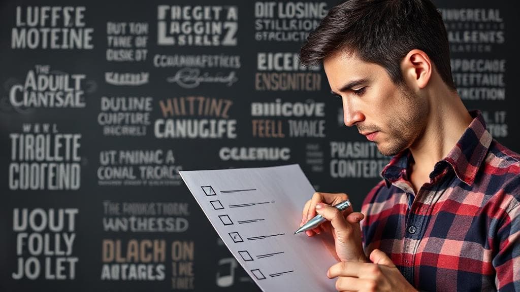 A focused individual checking off tasks on a to-do list with a background of motivational quotes and goal-setting imagery.