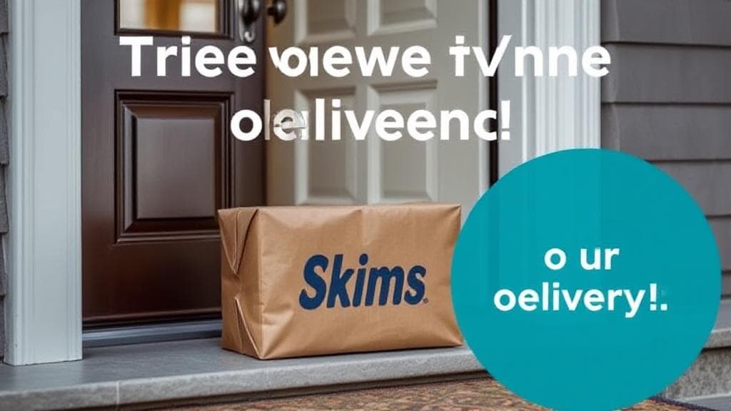 A sleek and modern image featuring a Skims package on a doorstep, symbolizing timely delivery and anticipation.