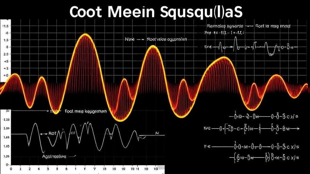 A dynamic visualization of sine waves and electrical circuit diagrams illustrating the concept of Root Mean Square (RMS) in electrical engineering and signal processing.