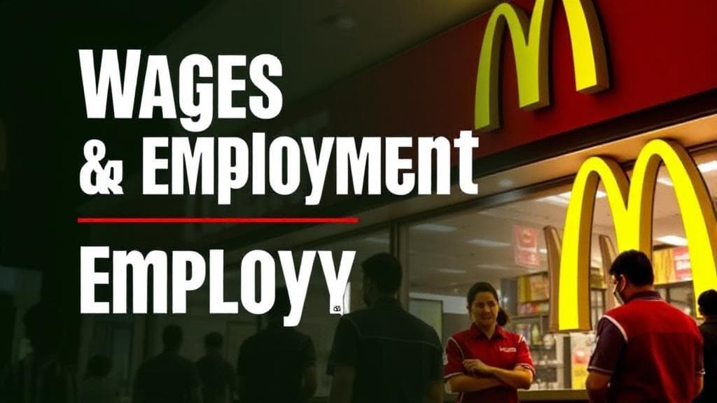 A vibrant image of a McDonald's restaurant with employees in uniform, symbolizing the focus on wages and employment.