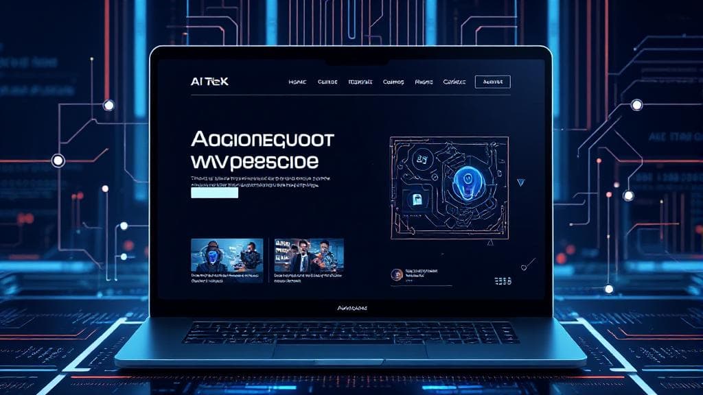 A sleek, futuristic design featuring AI elements seamlessly constructing a modern website on a digital interface.