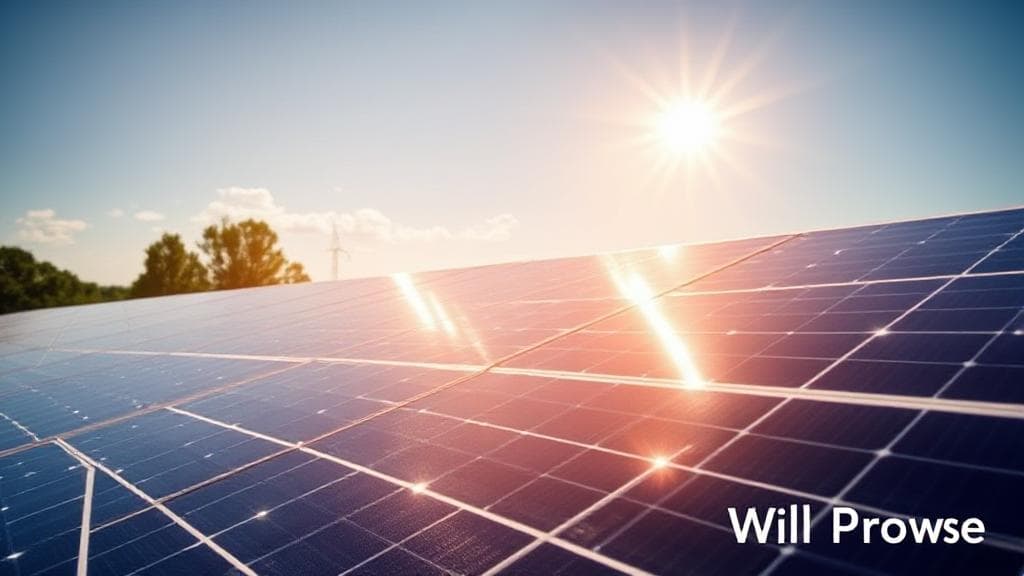 A vibrant header image featuring solar panels glistening under the sun, symbolizing renewable energy and innovation, with Will Prowse's name subtly integrated into the design.