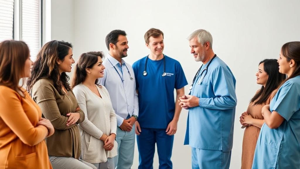 A compassionate and informative header image depicting a serene medical setting with diverse individuals consulting with a healthcare professional, symbolizing support and understanding in the context of bottom surgery.
