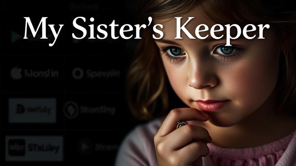 A poignant image of a young girl holding a locket, symbolizing the emotional journey in "My Sister's Keeper," set against a backdrop of streaming service icons.