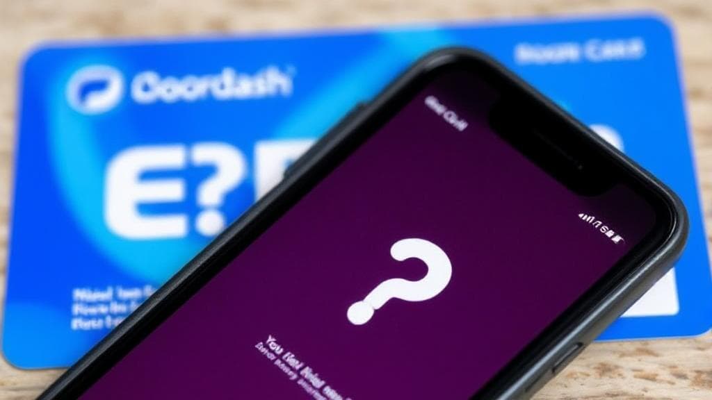 A smartphone displaying the DoorDash app with a question mark and an EBT card in the background, symbolizing the inquiry about EBT acceptance.