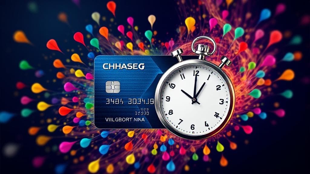 A vibrant image of a Chase credit card surrounded by a dynamic swirl of colorful points and a clock, symbolizing the concept of time and rewards.