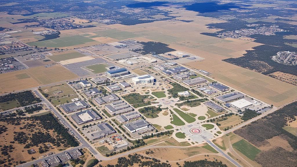 Aerial view of the Air Force University campus with surrounding landscape and facilities.